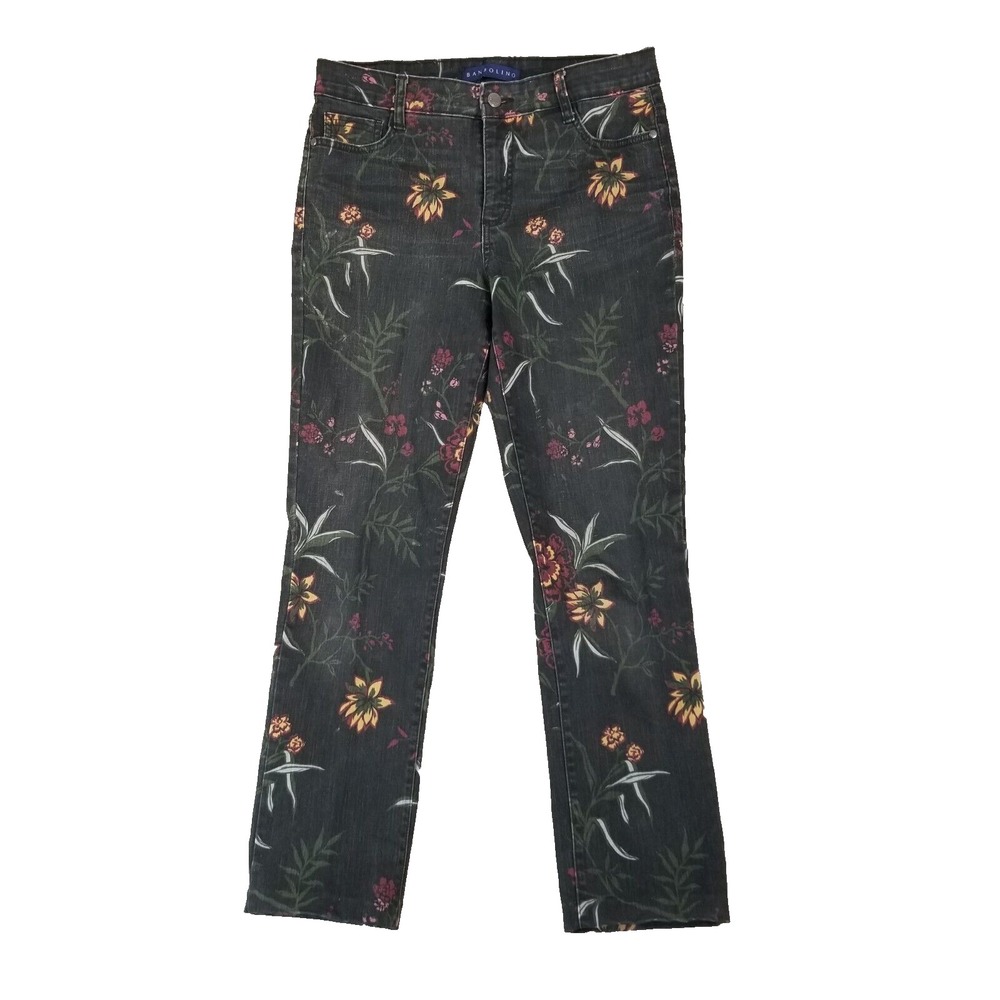 Bandolino Jeans womens 6 Amy black floral stretch denim pants 32x28 retro